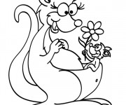 Coloriage et dessins gratuit Kangourou et son bébé portant une fleur à imprimer