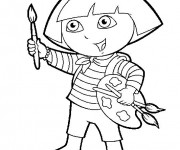 Coloriage et dessins gratuit Dora tient un pinceau de peinture à imprimer