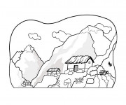 Coloriage et dessins gratuit Paysage de Montagne à découper à imprimer