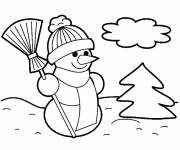 Coloriage et dessins gratuit Bonhomme de Neige en noir et blanc simple à imprimer