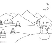 Coloriage et dessins gratuit Montagne et l'homme de neige à imprimer