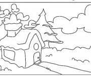 Coloriage et dessins gratuit Paysage d'une petite maison dans la forêt à imprimer
