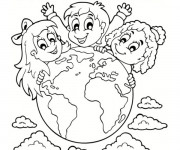 Coloriage et dessins gratuit Notre Planète Terre et les Enfants à imprimer