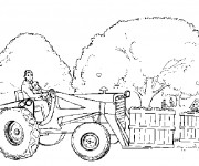 Coloriage Fermier avec son fils sur tracteur