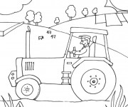 Coloriage Fermier dans son tracteur