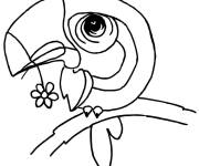 Coloriage Toucan de cartoon avec une fleur au bec