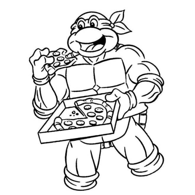 Coloriage Tortue Ninja adore manger le pizza dessin gratuit à imprimer