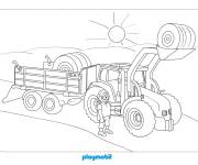 Coloriage Playmobil fermier et tracteur