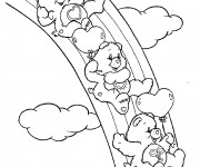 Coloriage et dessins gratuit Bisounours glissent sur l'arc en ciel à imprimer