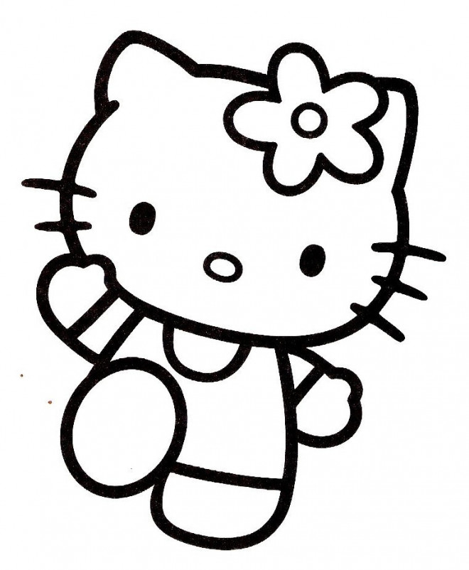 Coloriage Hello Kitty en train te salue dessin gratuit à imprimer