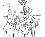 Coloriage Looney Tunes Bug construit un chateau de sable
