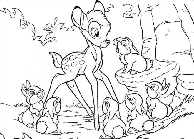 Coloriage Bambi Avec Les Petits Lapins Dessin Gratuit A Imprimer
