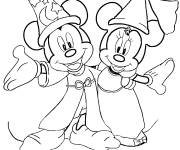 Coloriage et dessins gratuit Mickey et Minnie Fantasia à imprimer
