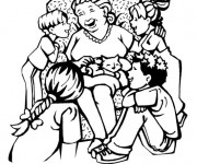 Coloriage et dessins gratuit La Mère entre ses enfants à imprimer