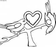 Coloriage et dessins gratuit Coeur d'amour et des Oiseaux à imprimer