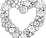 Coloriage Coeur décoré avec des Fleurs