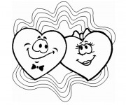 Coloriage Deux Coeurs d'amour souriant