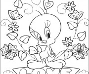 Coloriage St-Valentin Tweety Amour