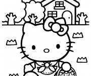 Coloriage et dessins gratuit Hello Kitty ceuille des fraises à imprimer