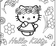 Coloriage et dessins gratuit Hello Kitty Princesse et Les Fleurs à imprimer