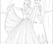 Coloriage Elsa et Anna en Robes magnifiques
