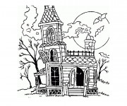 Coloriage et dessins gratuit Maison d'Halloween à imprimer