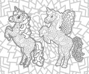 Coloriage Mandala de deux licornes