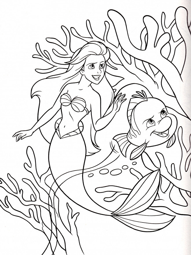 Coloriage Princesse Ariel avec Polochon dessin gratuit à imprimer