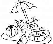 Coloriage et dessins gratuit Ballon, parasol et jouets de plage à imprimer