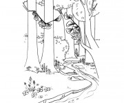 Coloriage et dessins gratuit Paysage de Forêt et rivière à imprimer