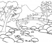 Coloriage et dessins gratuit Paysage Pont sur la Rivière à imprimer