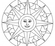 Coloriage et dessins gratuit Mandala Soleil souriant à imprimer