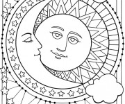 Coloriage et dessins gratuit Soleil et Lune mandala à imprimer