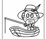 Coloriage Petit enfant pêche sur son barque