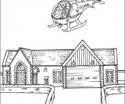 Coloriage et dessins gratuit un hélicoptère vole sur une maison à imprimer