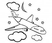 Coloriage et dessins gratuit Avion civile sous les nuages à imprimer