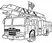 Coloriage et dessins gratuit Camion Pompier porte le drapeau américain à imprimer