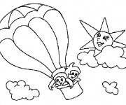 Coloriage Les Enfants pilotent La Montgolfière