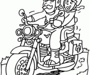 Coloriage Père et sa fille sur Moto
