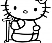 Coloriage et dessins gratuit Hello Kitty et sa Trottinette à imprimer